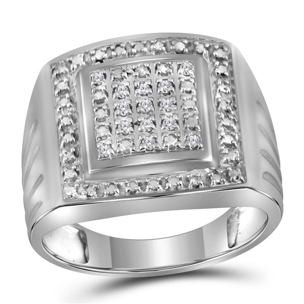 Sterling Silver Mens Diamond Square Frame Cluster Ring 1/10 Cttw Sterling Silver