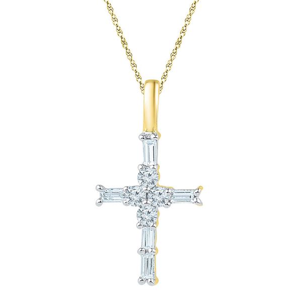 Baguette Diamond Cross Pendant 1/4 Cttw 10kt Yellow Gold
