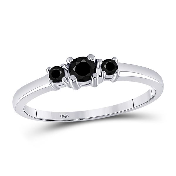 Black Color Enhanced 3-stone Diamond Bridal Wedding Engagement Ring 1/4 Cttw 10k White Gold