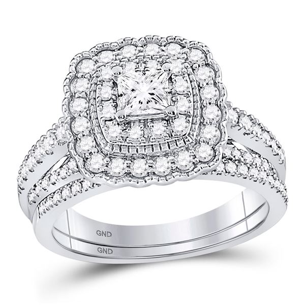 Princess Diamond Bridal Wedding Ring Band Set 1 Cttw 14kt White Gold