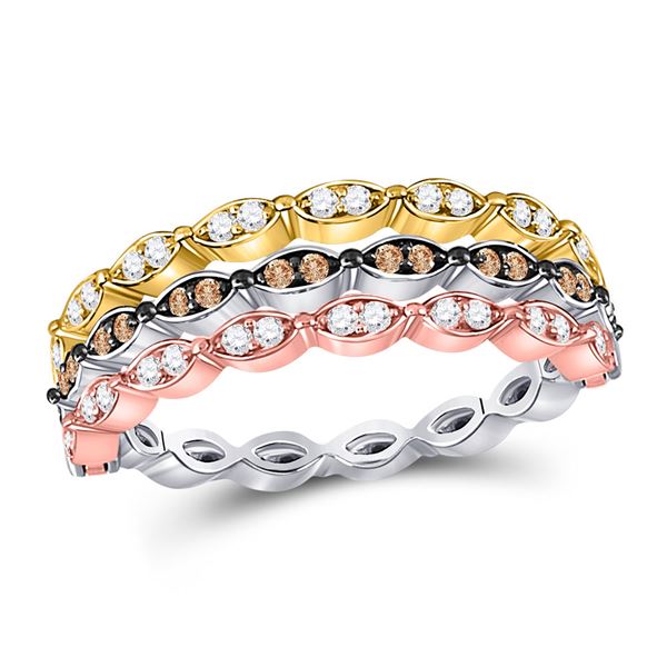 Brown Diamond Convertible Band Ring 3/8 Cttw 10kt Tri-Tone Gold