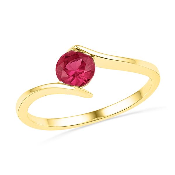 Lab-Created Ruby Solitaire Ring 3/4 Cttw 10kt Yellow Gold