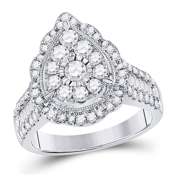 Diamond Teardrop Pear Ring 1-5/8 Cttw 14kt White Gold