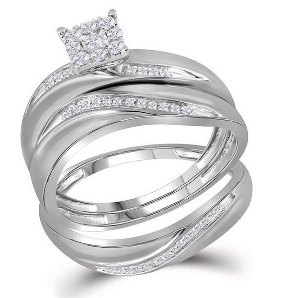 His Hers Diamond Cluster Matching Wedding Set 1/5 Cttw 10kt White Gold