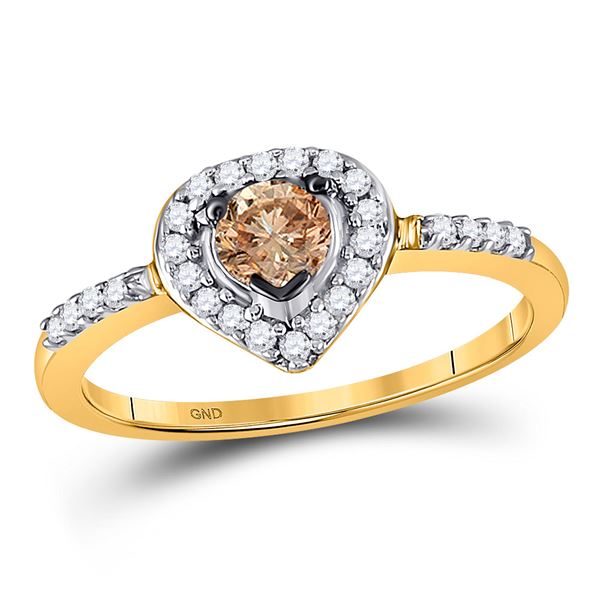 Brown Diamond Heart Solitaire Ring 1/2 Cttw 10kt Yellow Gold