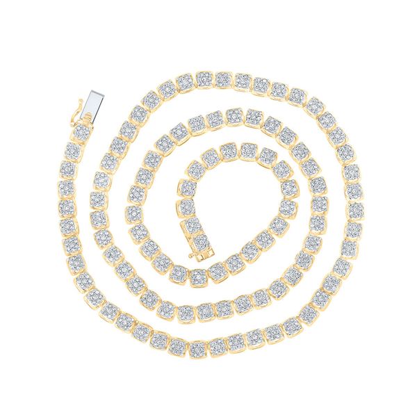 Mens Diamond Tennis Studded Necklace 8-1/2 Cttw 10kt Yellow Gold