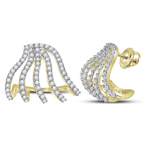 Diamond Lobe Half Hoop Earrings 5/8 Cttw 10kt Yellow Gold