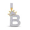 Mens Diamond Crown B Letter Charm Pendant 1 Cttw 10kt Yellow Gold