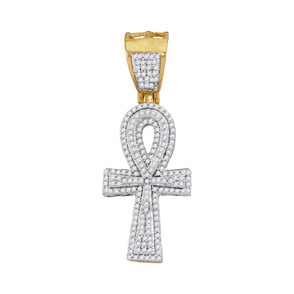 Mens Diamond Ankh Cross Religious Charm Pendant 1/2 Cttw 10kt Yellow Gold