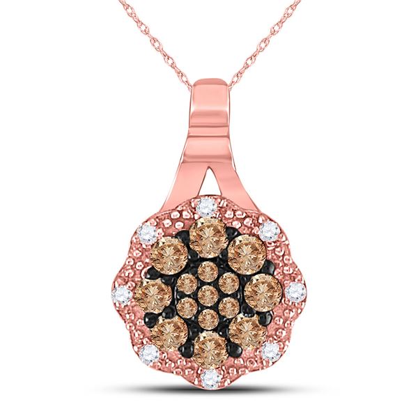 Brown Diamond Cluster Pendant 1/4 Cttw 14kt Rose Gold