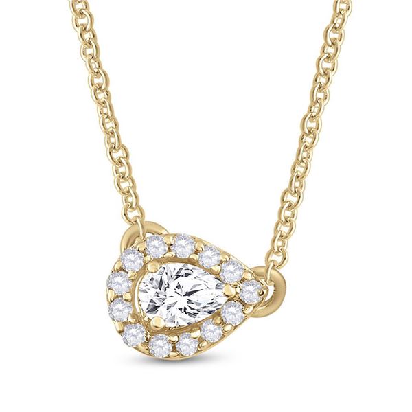 Pear Diamond Solitaire Necklace 1/6 Cttw 14kt Yellow Gold