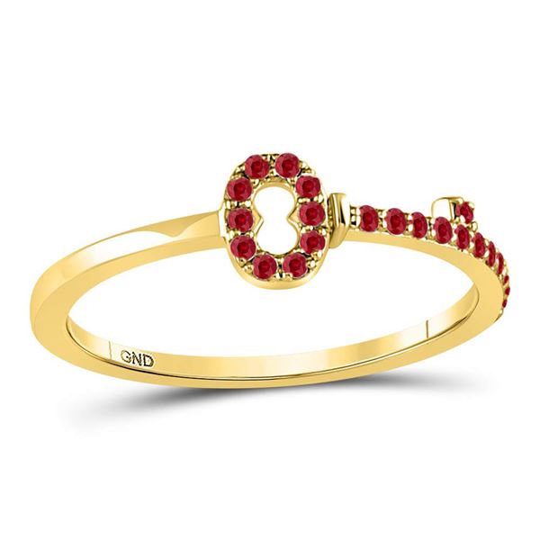 Ruby Key Stackable Band Ring 1/5 Cttw 10kt Yellow Gold