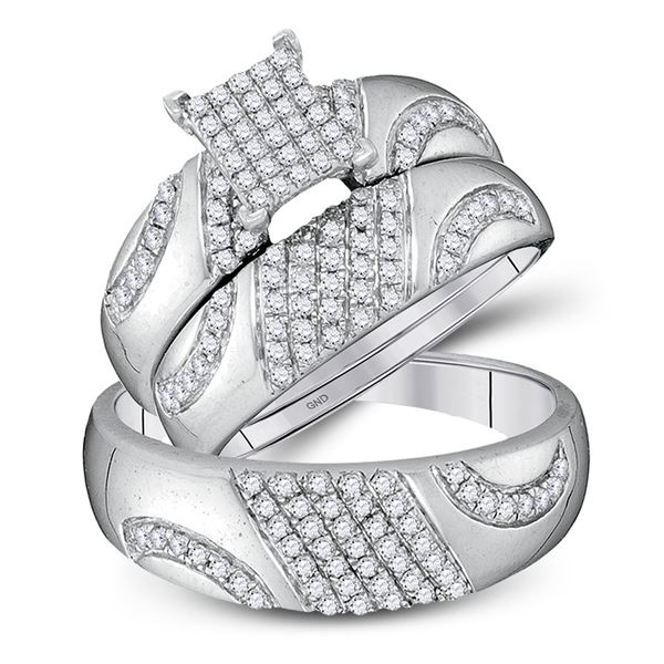 His Hers Diamond Cluster Matching Wedding Set 3/4 Cttw 10kt White Gold