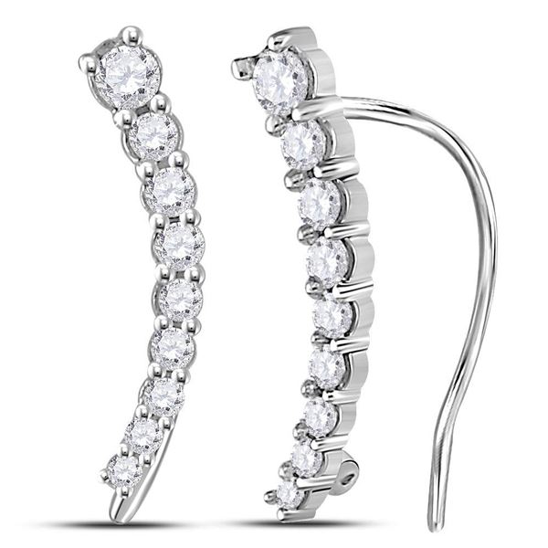 Diamond Graduated Journey Climber Earrings 1/4 Cttw 10kt White Gold