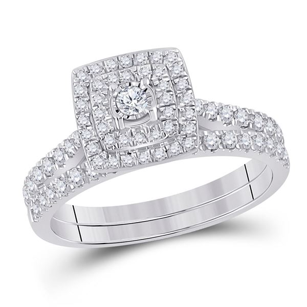 Diamond Halo Bridal Wedding Ring Band Set 1/2 Cttw 10kt White Gold