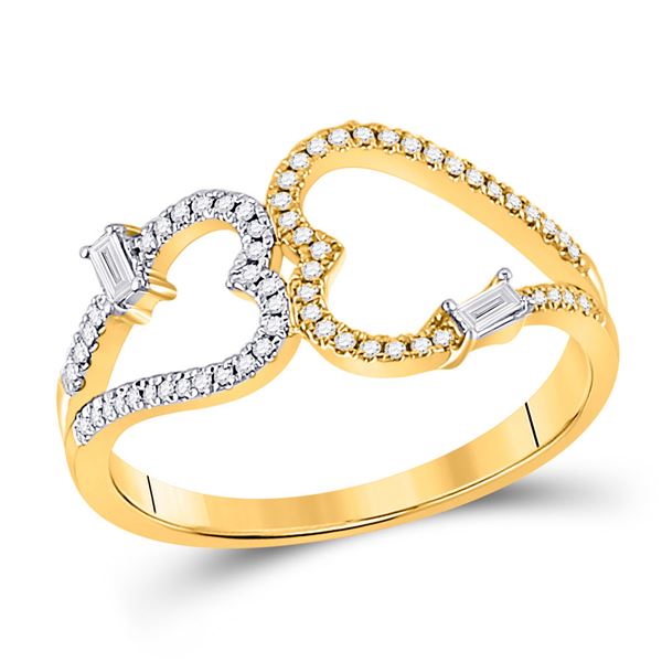 Baguette Diamond Double Heart Ring 1/5 Cttw 14kt Yellow Gold