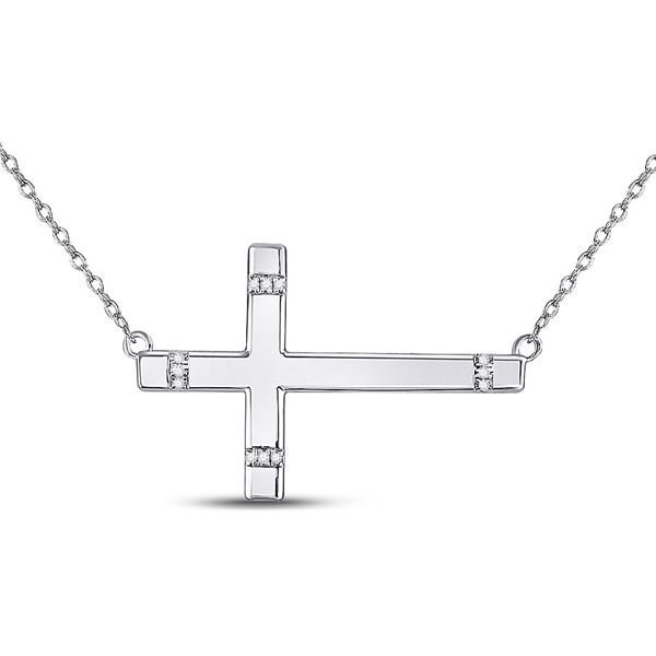 Diamond Horizontal Cross Necklace 1/20 Cttw Sterling Silver
