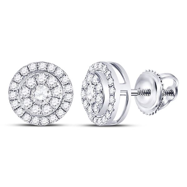 Diamond Solitaire Cluster Stud Earrings 1/4 Cttw 14kt White Gold