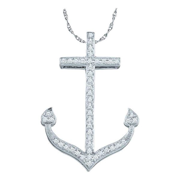 Diamond Anchor Nautical Pendant 1/6 Cttw 10kt White Gold
