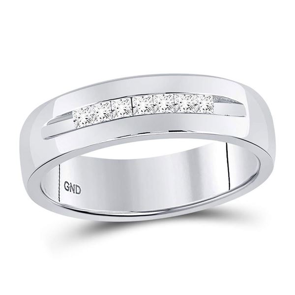 Mens Princess Diamond Wedding Band Ring 1/4 Cttw 14kt White Gold