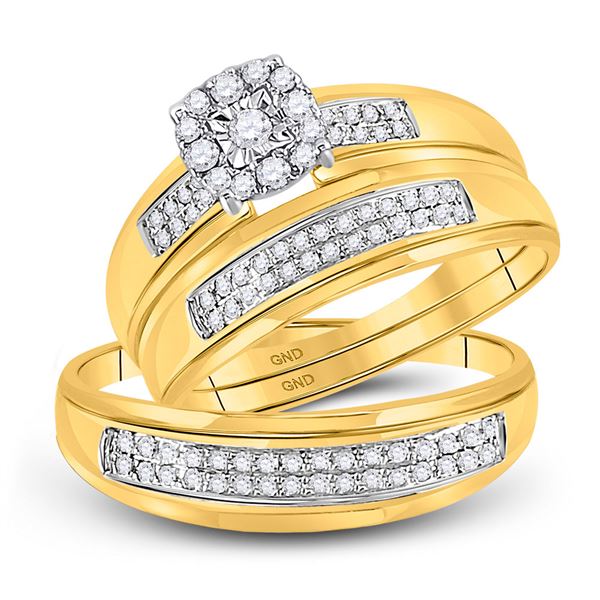His Hers Diamond Halo Matching Wedding Set 1/3 Cttw 10kt Yellow Gold