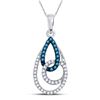 Image 1 : Blue Color Enhanced Diamond Teardrop Pendant 1/3 Cttw 10kt White Gold