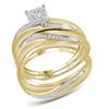 Image 1 : His Hers Diamond Cluster Matching Wedding Set 1/5 Cttw 10kt Yellow Gold