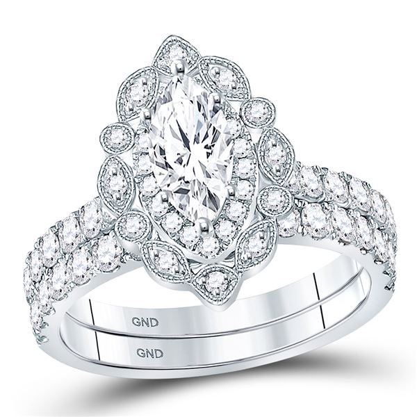 Marquise Diamond Bridal Wedding Ring Band Set 2 Cttw 14kt White Gold