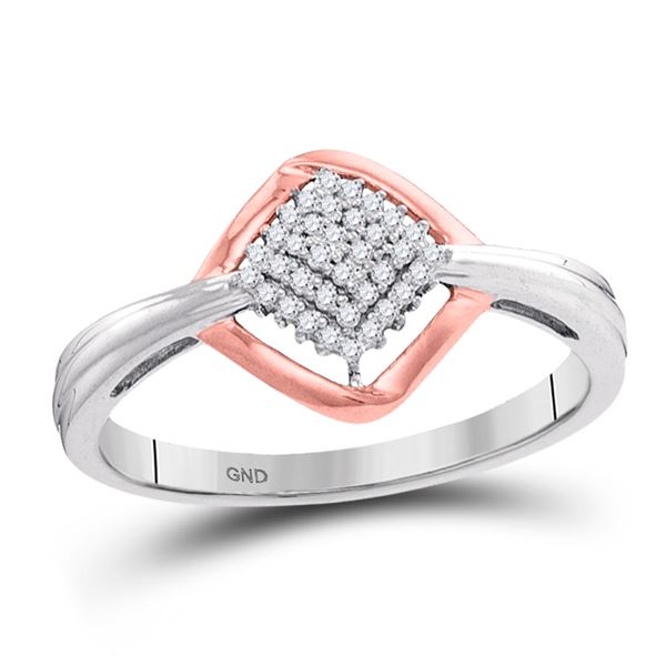 Diamond Offset Square Cluster Ring 1/8 Cttw 10kt Two-tone Gold