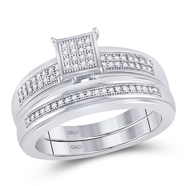 Diamond Bridal Wedding Ring Band Set 1/5 Cttw 10kt White Gold
