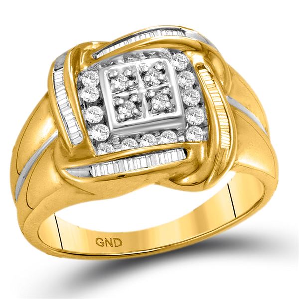 Mens Diamond Square Cluster Ring 1/2 Cttw 10kt Yellow Gold