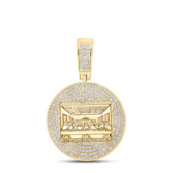 Mens Diamond Last Supper Charm Pendant 3-1/4 Cttw 14kt Yellow Gold