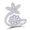 Image 1 : Baguette Diamond Bypass Flower Cocktail Ring 1-1/3 Cttw 14kt White Gold