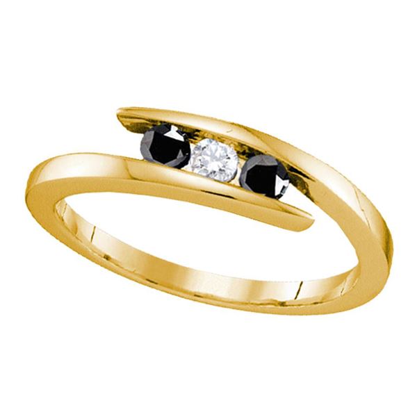 Yellow-tone Sterling Silver Black Diamond 3-stone Bridal Wedding Ring 1/4 Cttw Yellow-tone Sterling 