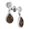 Image 1 : Brown Diamond Teardrop Dangle Earrings 1/2 Cttw 10kt White Gold