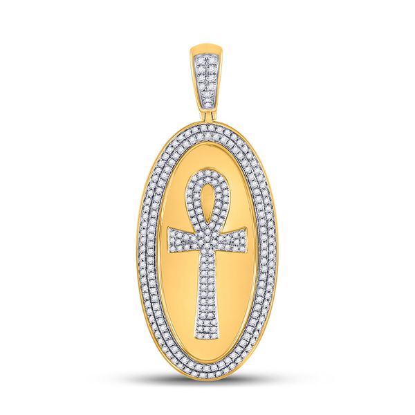 Mens Diamond Oval Ankh Cross Charm Pendant 2 Cttw 10kt Yellow Gold