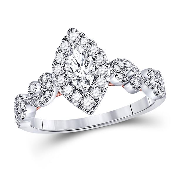 Marquise Diamond Solitaire Bridal Wedding Engagement Ring 3/4 Cttw 14kt Two-tone Gold
