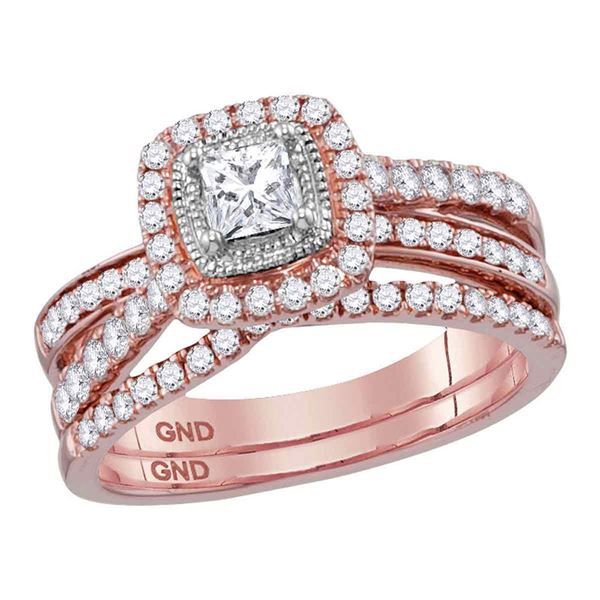 Princess Diamond Bridal Wedding Ring Band Set 1 Cttw 14kt Rose Gold