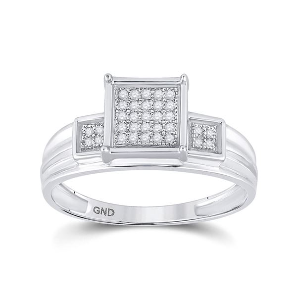 Diamond Square Cluster Ring 1/10 Cttw Sterling Silver