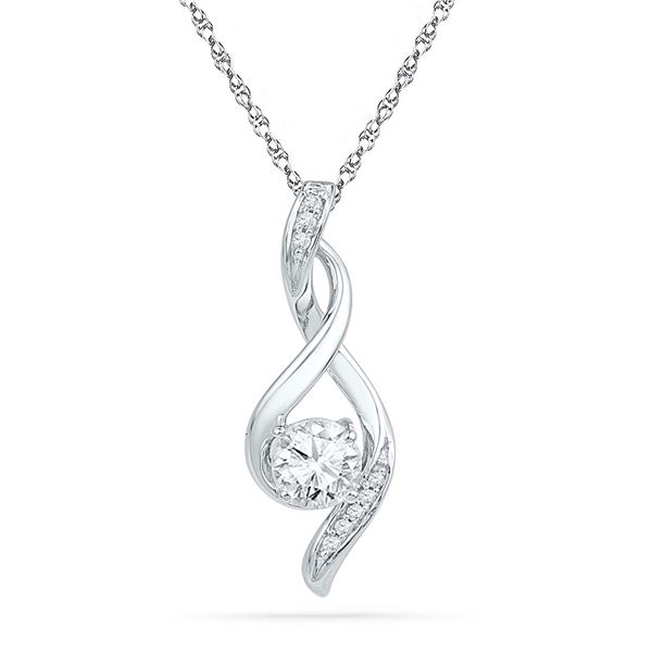 Lab-Created White Sapphire Solitaire Pendant 3/4 Cttw 10kt White Gold