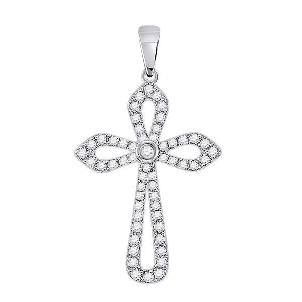 Diamond Gothic Cross Pendant 1/3 Cttw 10kt White Gold