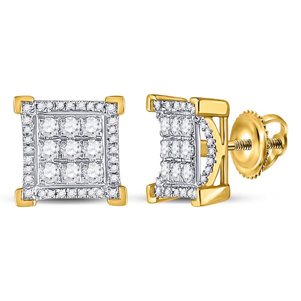 Mens Diamond Fashion Cluster Earrings 3/4 Cttw 10kt Yellow Gold