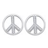 Image 1 : Diamond Peace Sign Circle Earrings 1/6 Cttw 10kt White Gold