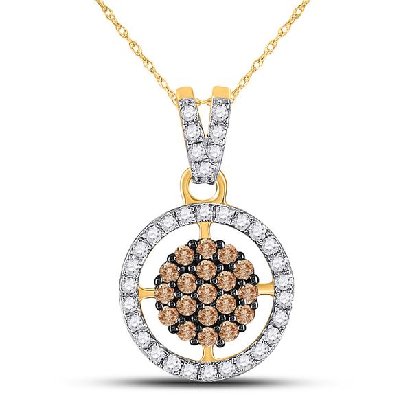 Brown Diamond Cluster Pendant 1/2 Cttw 10kt Yellow Gold