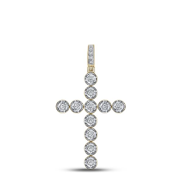 Mens Diamond Cross Charm Pendant 1/3 Cttw 10kt Yellow Gold