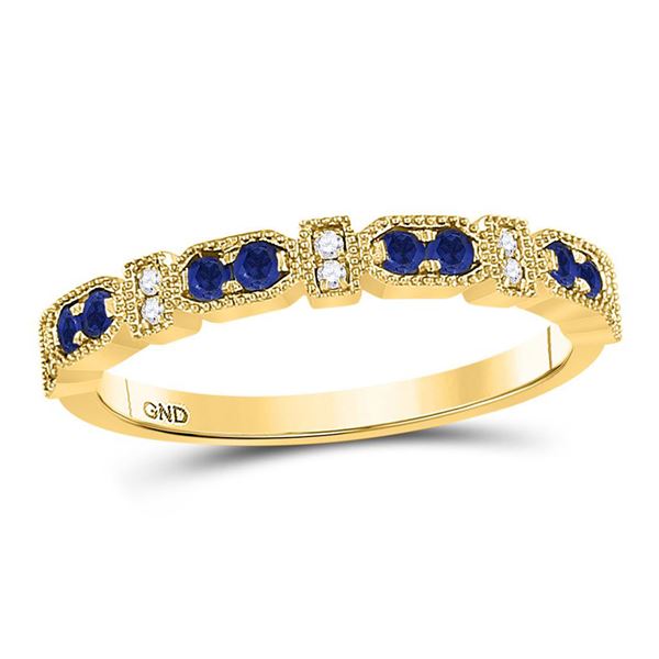 Blue Sapphire Diamond Stackable Band Ring 1/4 Cttw 10kt Yellow Gold