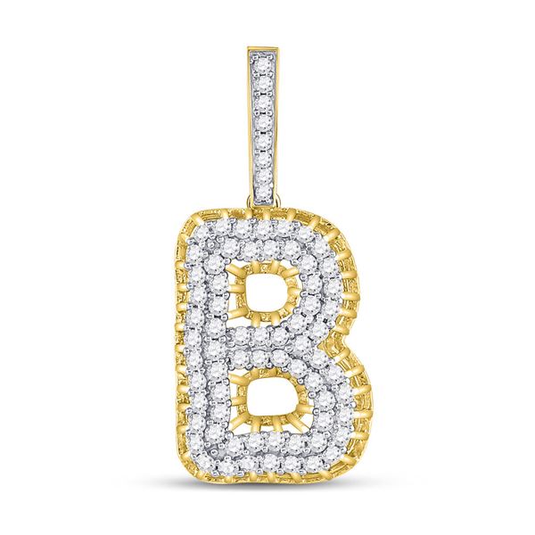 Mens Diamond B Letter Charm Pendant 1-3/8 Cttw 10kt Yellow Gold