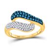 Image 1 : Blue Color Enhanced Diamond Cocktail Ring 1/2 Cttw 10kt Yellow Gold
