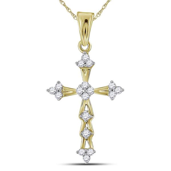 Diamond Flared Cross Pendant 1/5 Cttw 10kt Yellow Gold
