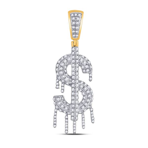 Mens Diamond Dollar Sign Dripping Charm Pendant 1/2 Cttw 10kt Yellow Gold